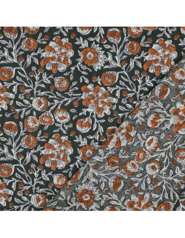 Tessuto di cotone indiano block print Myrène - Verde