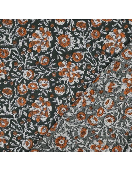 Tessuto di cotone indiano block print Myrène - Verde