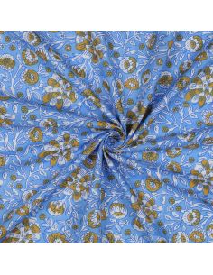 Tessuto di cotone indiano block print Myrène - Blu