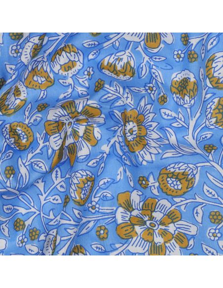 Tessuto di cotone indiano block print Myrène - Blu