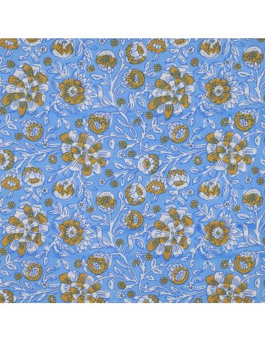 Tessuto di cotone indiano block print Myrène - Blu