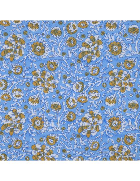Tessuto di cotone indiano block print Myrène - Blu