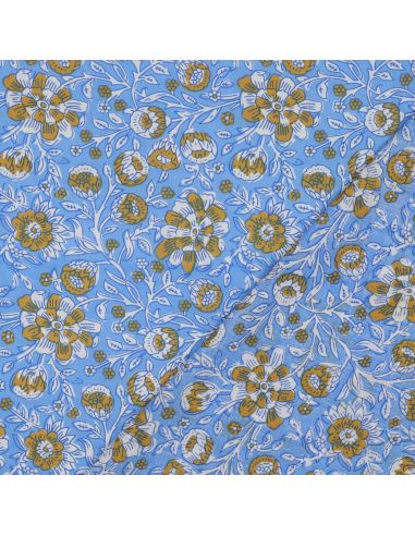 Tessuto di cotone indiano block print Myrène - Blu