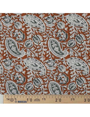 Tessuto di cotone indiano block print Nalini - Cognac