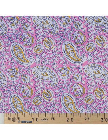 Tessuto di cotone indiano block print Nalini - Rosa