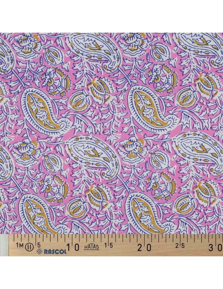 Tessuto di cotone indiano block print Nalini - Rosa