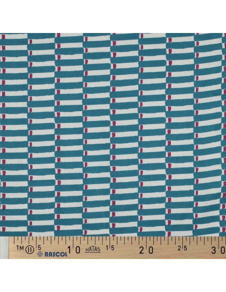 Tessuto di cotone indiano block print Indra - Blu petrolio