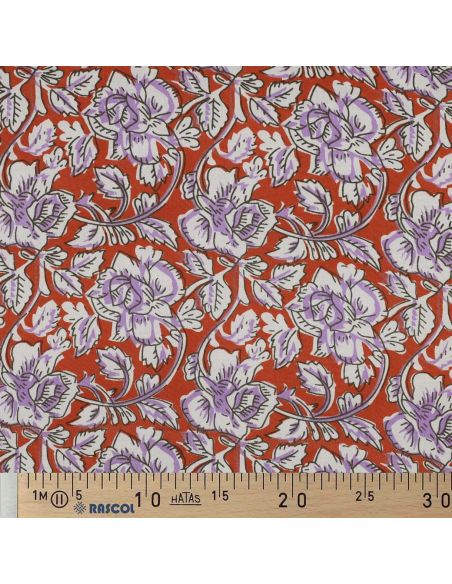 Tessuto di cotone indiano block print Jasmine - Terracotta