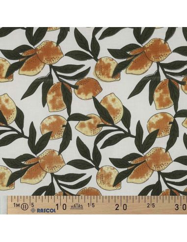 Tessuto di cotone indiano block print Limoni - Foglie verdi
