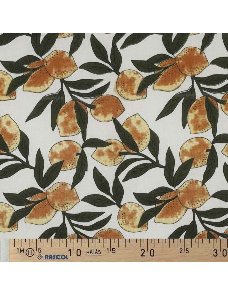 Tessuto di cotone indiano block print Limoni - Foglie verdi