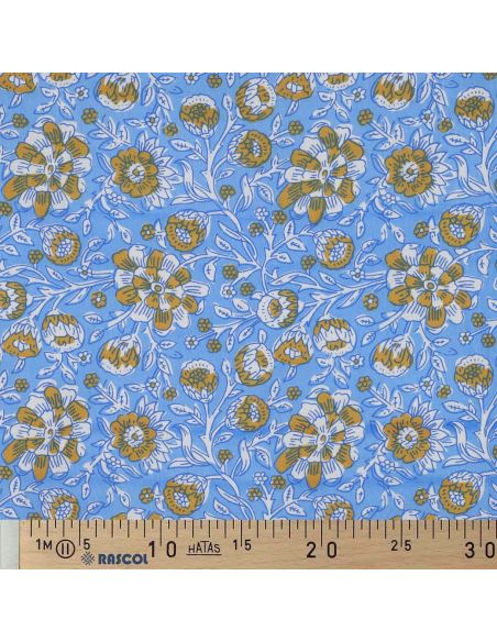 Tessuto di cotone indiano block print Myrène - Blu