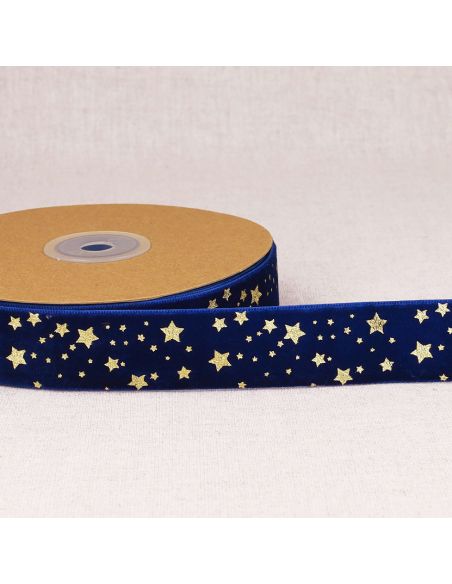 Nastro velluto stelle di Natale - Blu