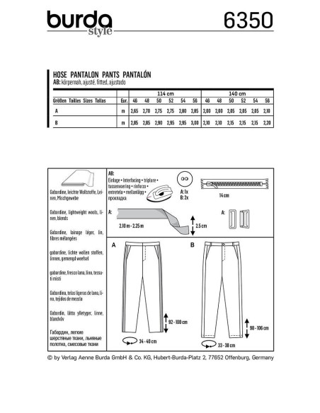 Modello di pantaloni - Burda 6350