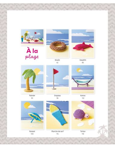 Libro amigurumi in vacanza sulla spiaggia e nella foresta