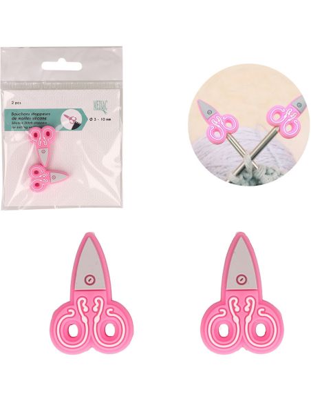 Tappi ferma-maglia per ferri da maglia - Forbici rosa