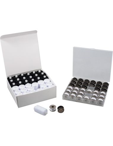 Kit di fili da cucito e bobine in metallo piatte – 72 pezzi – nero e bianco