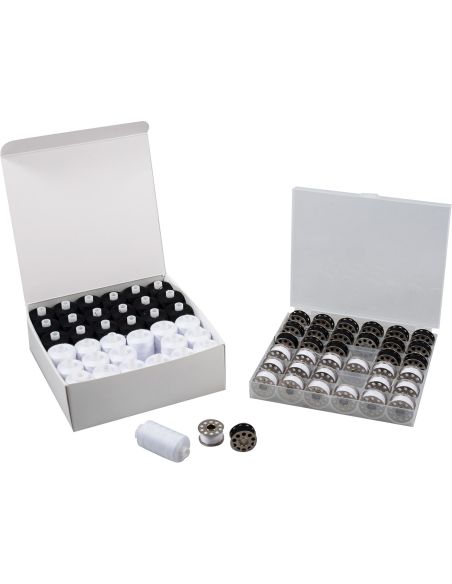 Kit di fili da cucito e bobine in metallo piatte – 72 pezzi – nero e bianco