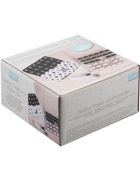 Kit di fili da cucito e bobine in metallo piatte – 72 pezzi – nero e bianco