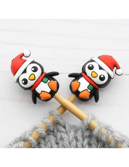 Tappi ferma-maglia per ferri da maglia - Pinguini di Natale