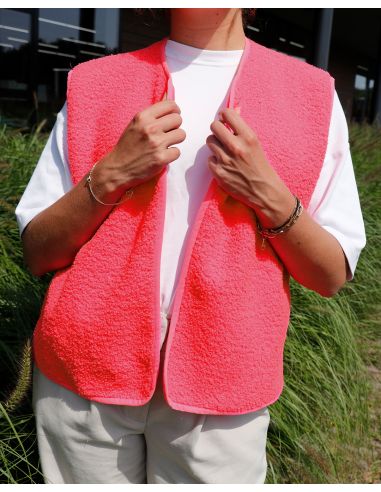Tessuto in pile Teddy double face - Rosa fluorescente