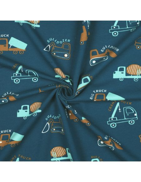 Tessuto felpato leggero macchine da cantiere - Blu petrolio