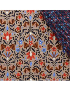 Tessuto di cotone trapuntato Lafleur - Beige e blu