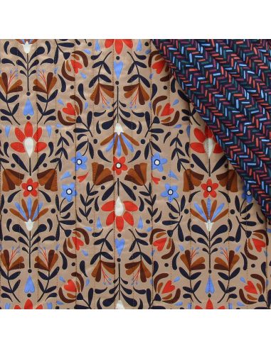 Tessuto di cotone trapuntato Lafleur - Beige e blu