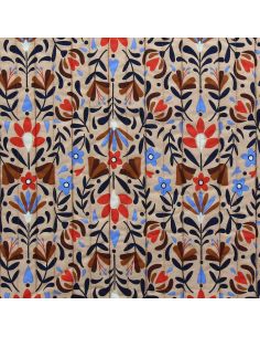 Tessuto di cotone trapuntato Lafleur - Beige e blu 2