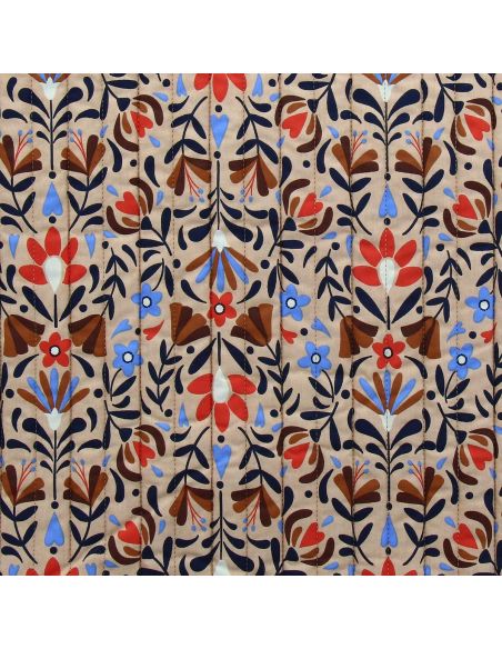 Tessuto di cotone trapuntato Lafleur - Beige e blu