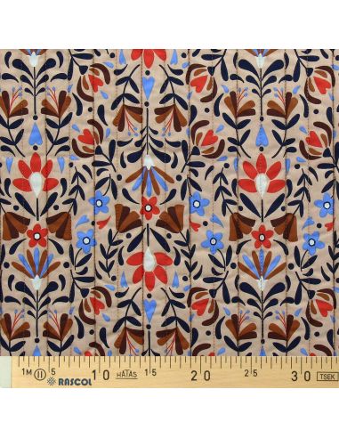Tessuto di cotone trapuntato Lafleur - Beige e blu