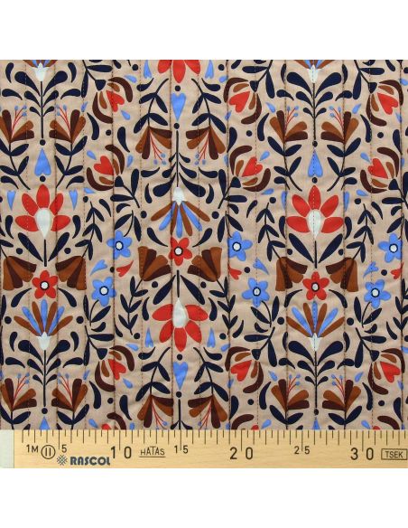 Tessuto di cotone trapuntato Lafleur - Beige e blu