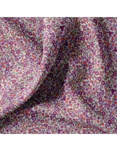 Tessuto popeline di cotone - Barbara écru e viola
