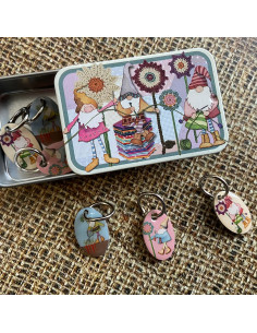 Set di 6 anelli marcapunti - Gnomo e fiore