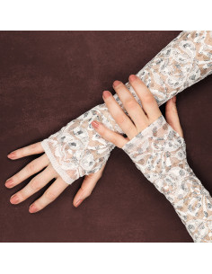 Tessuto in pizzo metallizzato Lauren - Bianco 2