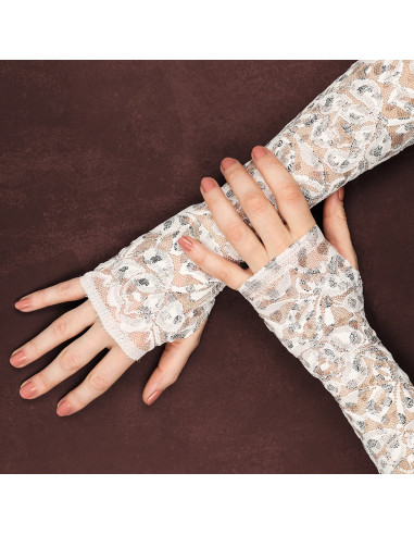 Tessuto in pizzo metallizzato Lauren - Bianco