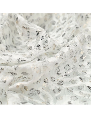 Tessuto in pizzo metallizzato Lauren - Bianco