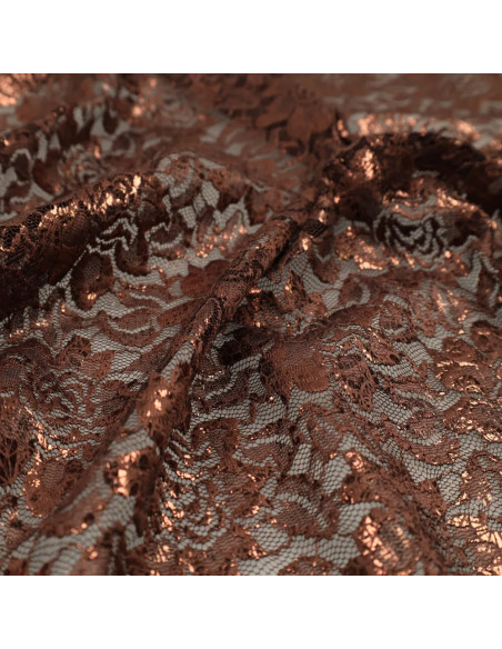Tessuto in pizzo metallizzato Lisa - Cioccolato