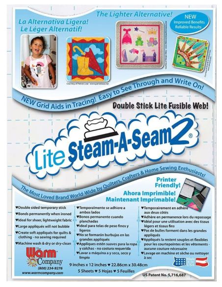 Set di 5 fogli termoadesivi bifacciali Lite Steam-A-Seam2